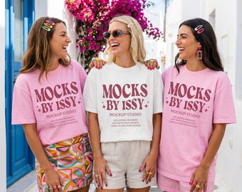 Comfort Colors 1717 White Blossom T-Shirt Mockup, Bachelorette Mockup, Women Group Tee Mockup, Girls Trip Mockup, Mediterranean Street Scene
