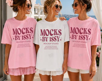 Comfort Colors 1717 White Blossom T-Shirt Mockup, Bachelorette Girls Party Coastal Vacation Tee Mockup