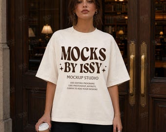 Comfort Colors 1717 Ivory T-Shirt Mockup, Library Entrance Lifestyle Tee Mockup, Academic Coffee Shirt Mockup