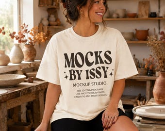 Comfort Colors 1717 Ivory T-Shirt Mockup, Fall Pottery Studio Lifestyle Tee Mockup, Rustic Artisan Shirt Mockup
