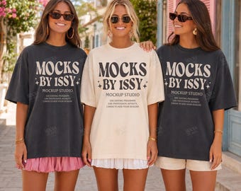 Comfort Colors 1717 Ivory Black T-Shirt Mockup, Women Group Tee Mockup, Coastal Balcony Resort Scene