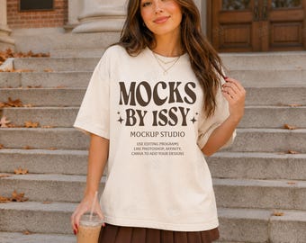 Comfort Colors 1717 Ivory T-Shirt Mockup, Lifestyle Tee Mockup, Autumn Coffee Shirt Mockup