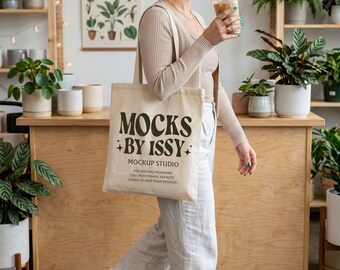 Liberty Bags OAD113 Natural Tote Bag Mockup, Plant Shop Tote Bag Mockup