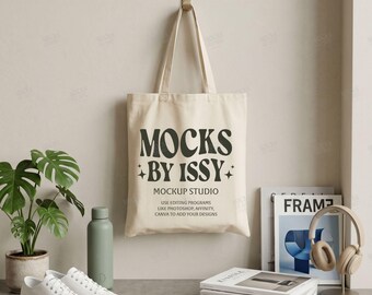 CLiberty Bags OAD113 Natural Tote Bag Mockup, Minimalist Entryway Canvas Bag Mockup with Plant, Sneakers and Decor