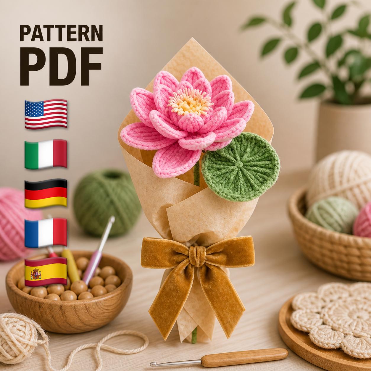 30 Lotus Flower Crochet Patterns for Beautiful Decor, Gifts, and Giftable Makes 23 Amigurumi Water Lily Bouquet Crochet Pattern