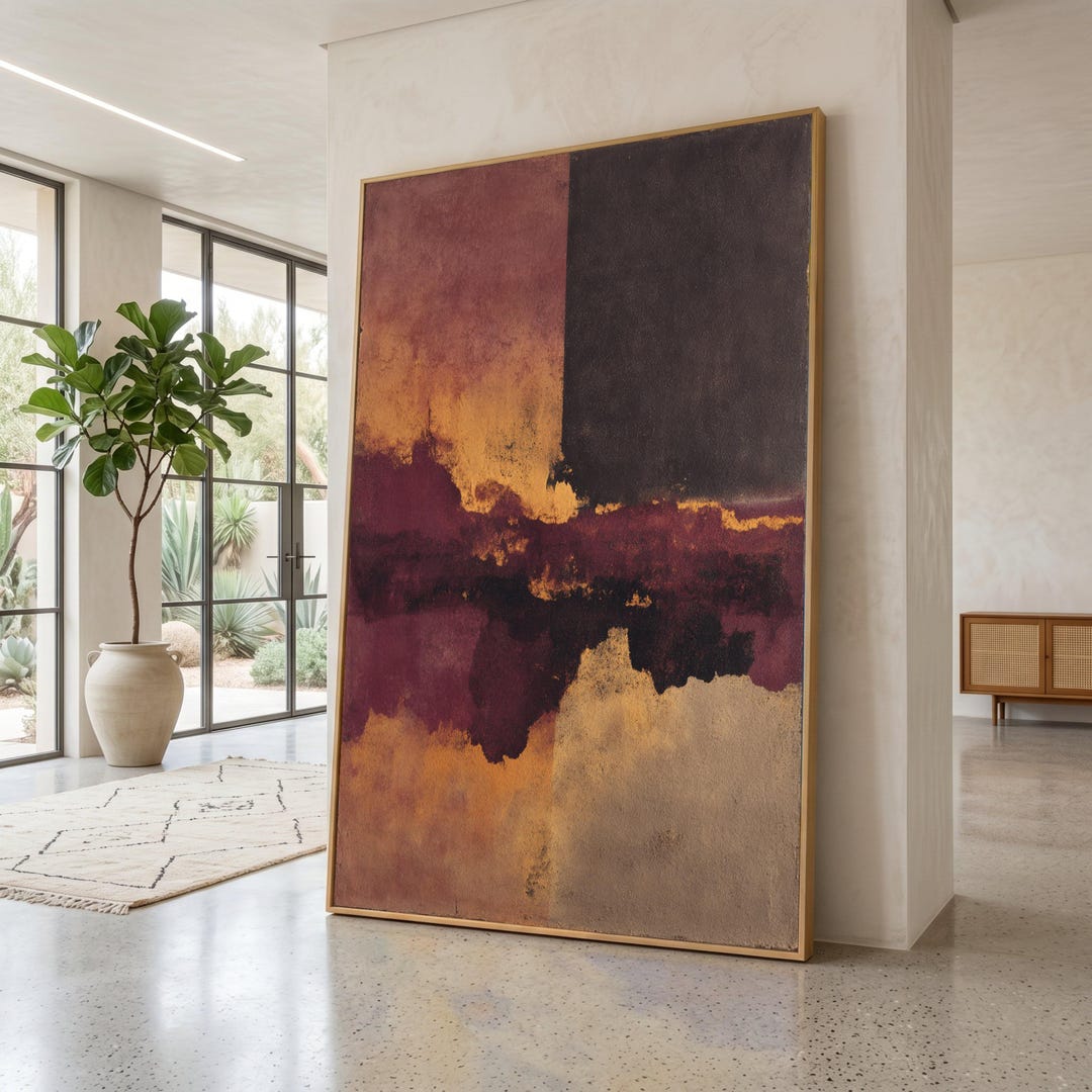Abstract Earth Tone Canvas Wall Art, Modern Geometric Painting, Warm ...