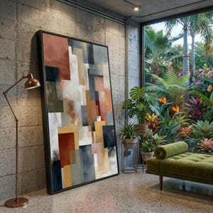 Modern Geometric Shapes Canvas, Abstract Color Block Wall Art, Contemporary Home Decor, Rectangular Pattern Canvas, Warm Neutral Tones