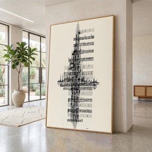 Abstrakta noter på canvas, modern notkonst, svartvit väggdekor, musikälskare på canvas, modern heminredning