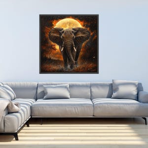 Majestic Elephant Moonlight Canvas, Wildlife Wall Art, Nature Safari Scene, Dramatic Animal Canvas, Home Decoration Art