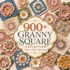 Plus de 900 modèles de carrés au crochet « Grandma Square » | Méga lot de motifs au crochet (LOT CADEAU GRATUIT)