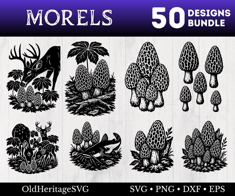 Morrell Svg Morel Mushroom SVG Bundle, 50 Foraging Cut Files, Woodland Png Clipart ...
