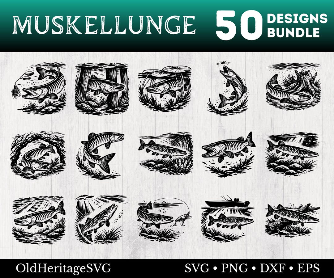 Muskellunge Svg Bundle, 50 Muskie Fishing Cut Files, Pike Png Clipart ...