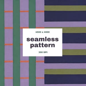May include: A seamless pattern design featuring vertical and horizontal blocks in shades of green, purple, orange, and navy blue. The image includes the text "seamless pattern" and resolution details.