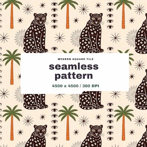 Black Panther Seamless Pattern Safari Digital Paper Jungle Animal Background Tropical Fabric Design Boho Nursery Summer Decor Art Palm Tree