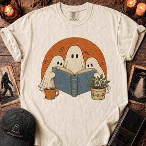 Ghost Reading Book Shirt, Coffee and Books Tee, Comfort Colors Book Lover Shirt, Book Halloween Tee, Spooky Reader Gift, Book Club Shirt