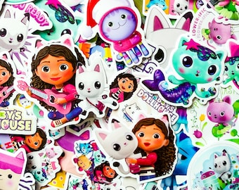 50 willekeurige Gabby Cat-stickers, stickers poppenhuis cartoon, stickers schattige kinderen show, stickers Pawsome, waterdichte stickers voor laptop, telefoon