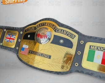 NWA Domed Globe Worlds Heavyweight Wrestling Championship Belt Replica : Adult Size Wrestling Title, Brass & Leather - Collectible Fans Gift