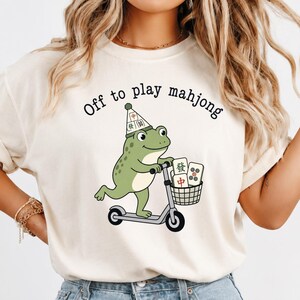 Off To Play Mahjong Shirt, Funny Mahjong Frog Tee, Mahjong Player Gift, Game Night Top, Cute Toad Shirt, Mahjong Club Apparel, Gamer Gift