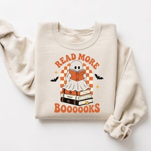 Read More Books Halloween Sweatshirt, Spooky Reader Crewneck, Book Lover Fall Gift, Ghost Reading Pullover, Teacher Halloween Gift