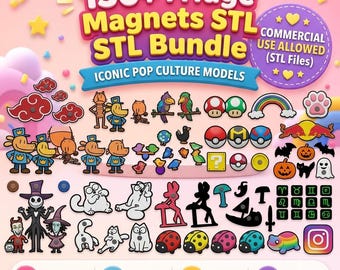 Mega Fridge Magnet Bundle 150+ STL Files | Cute Animal Gaming Holiday Anime Refrigerator Magnets | Multicolor 3D Print Designs