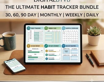 Paquete de seguimiento de hábitos / 30, 60, 90 días, mensual, semanal, diario (descarga digital)