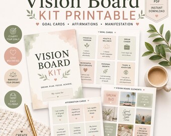 Kit imprimible para tablero de visión / Tarjetas de objetivos, afirmaciones y manifestación (descarga digital)