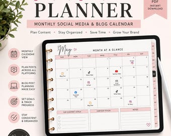 Planificador para creadores de contenido / Calendario mensual para blogs en redes sociales (PDF)
