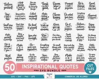 Paquete de archivos SVG con frases inspiradoras / 50 archivos de corte para Cricut Silhouette / Frases motivacionales en formato SVG
