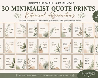 Paquete de láminas decorativas imprimibles para pared / 30 láminas minimalistas con frases inspiradoras y botánicas / Descarga instantánea