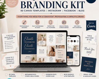 Kit de marca para redes sociales / 80 plantillas de Canva para Instagram, Facebook y blogs / Paquete de marca