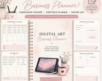 Planificador de negocios de arte digital imprimible / Registro de ingresos por comisiones / PDF para artistas
