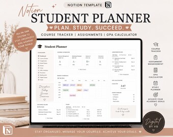 Notion Student Planner / Seguimiento de cursos, tareas, calculadora de promedio de calificaciones (descarga digital)