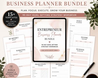 Paquete de planificador de negocios para emprendedores / Cuaderno de trabajo de estrategia para establecer metas en 90 días / PDF de negocios