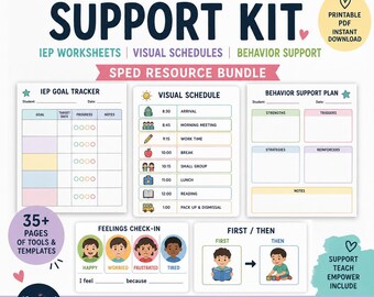 Kit de apoyo para educación especial / Hojas de trabajo del IEP / Horarios visuales / Paquete de recursos de educación especial