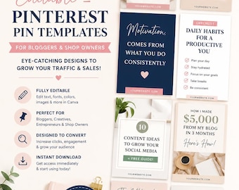 40 plantillas editables de Canva para pines de Pinterest / Marketing de tiendas online (Descarga digital)