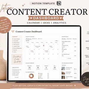 Notion Content Creator Dashboard | Calendar, Ideas, Analytics (Digital Download)