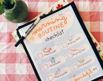Lista de verificación de la rutina matutina / Lista de tareas para estudiantes que estudian en casa de forma independiente / Página en blanco del menú matutino