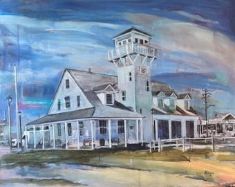 Antigua estación de la Guardia Costera de EE. UU., impresión giclée, decoración de pared de la costa de Virginia Beach, 16x20 pulgadas, bellas artes.