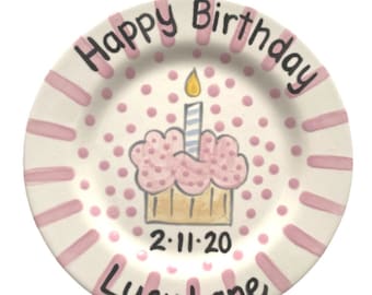 Pink Striped Cupcake Plate