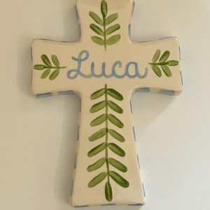 Medium Fluted Personalized Cross Vine Design- hand painted Baptism Christening Baby gift