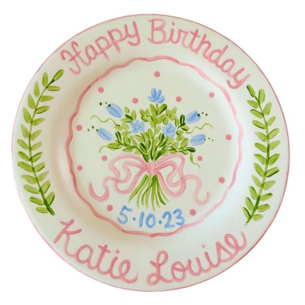 Plato pequeño para ramo con nombre y fecha de nacimiento