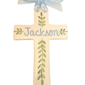 Large Personalized hand painted Large Cross Vine Design - Baptism Christening Baby gift