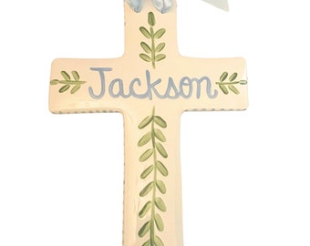 Large Personalized hand painted Large Cross Vine Design - Baptism Christening Baby gift