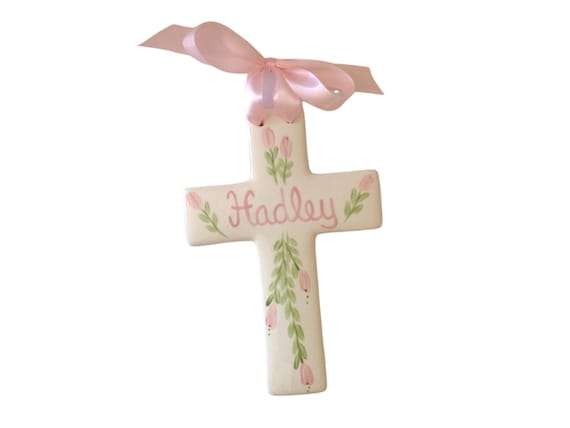 Large Hand painted Cross - Personalized Baptism Christening First Communion Baby Gift