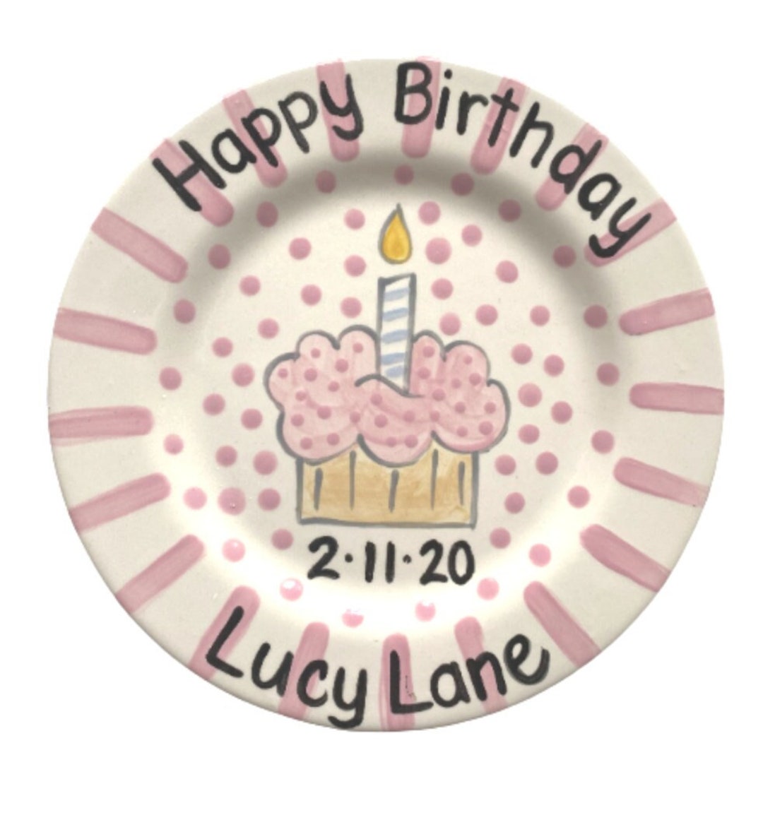 Pink Striped Cupcake Plate - Etsy