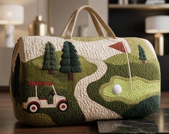 Golf Course Quilted Duffel Bag | Landscape Weekender Tote for Golfers