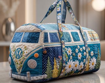 Hippie Van Weekender Bag, Retro Boho Travel Duffel, Colorful Peace Overnight Tote
