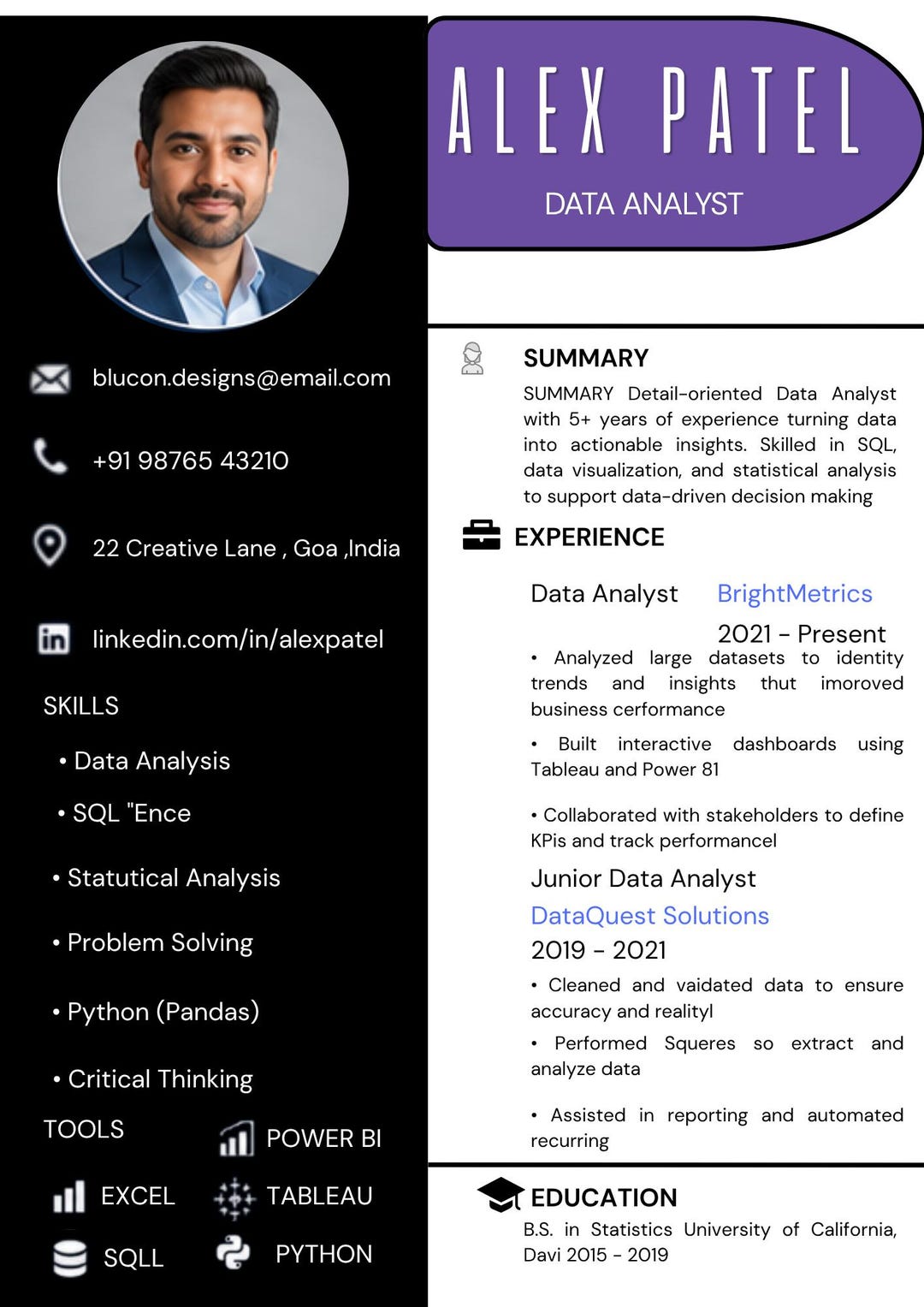Data Cv Data Analyst Resume Template Canva – Modern ATS Friendly CV for Tech ...