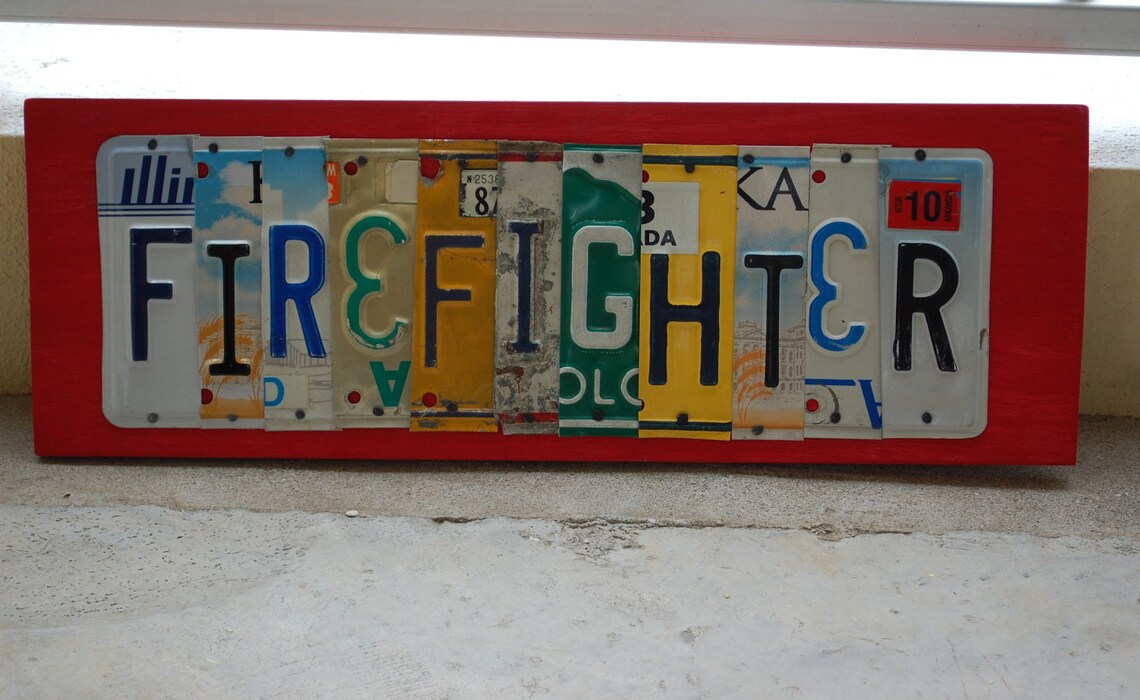 FIREFIGHTER License Plate Art Fire Station Art Gift for Etsy