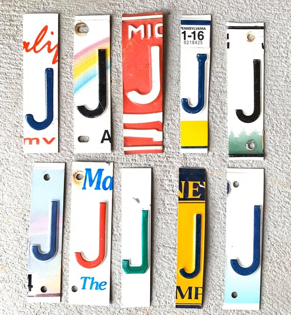 Letter J license plate art Etsy